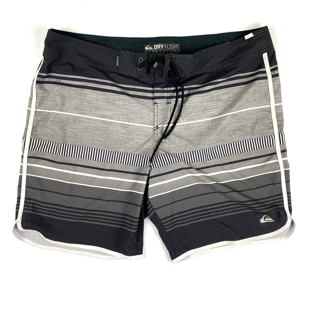 Quiksilver Board Shorts 38 Men Swimwear Bottoms Drawstring Black Gray Dry Flight